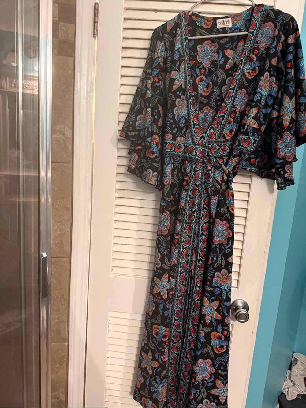 Baizaar 100% silk Black Floral Wrap Maxi Dress